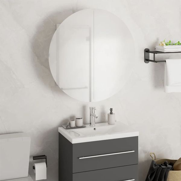 vidaXL Kúpeľňová skrinka s okrúhlym zrkadlom a LED biela 47x47x17,5 cm