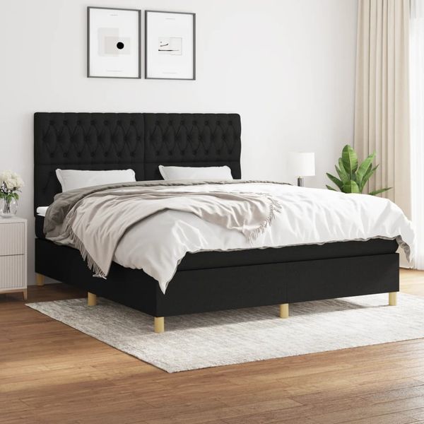 vidaXL Posteľný rám boxspring s matracom čierny 180x200 cm látka