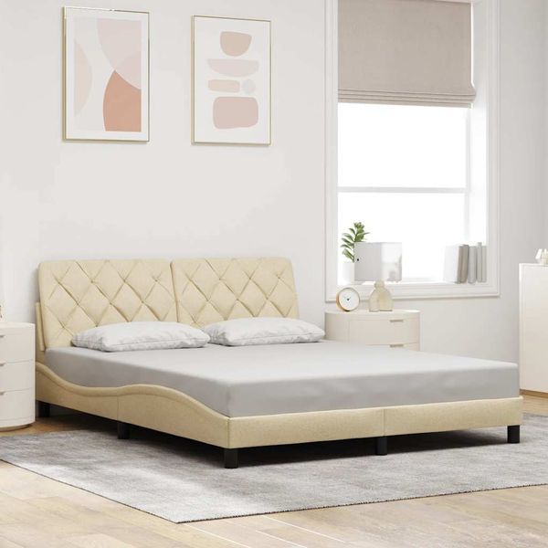 vidaXL Rám postele bez matraca krémová 160x200 cm látka