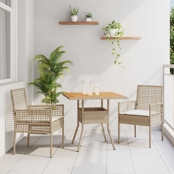vidaXL Záhradný jedálenský set 3 pcs Béžová polyratan