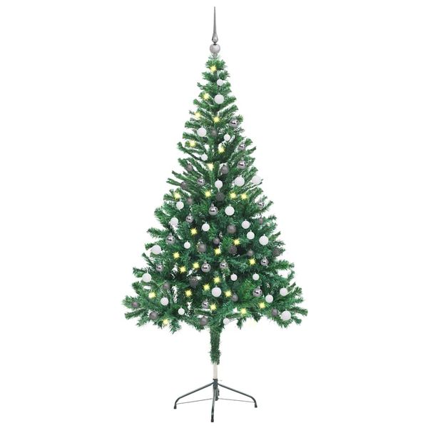 vidaXL Osvetlený umelý vianočný stromček+gule 150 cm, 380 vetvičiek