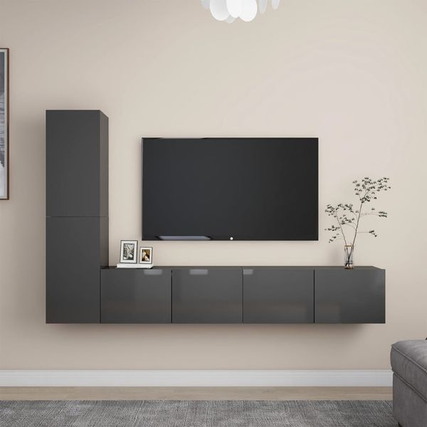 vidaXL 4-dielna súprava TV skriniek lesklá sivá drevotrieska