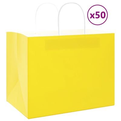 vidaXL Papierové tašky 50 ks s rúčkami, žlté, 32x22x24 cm