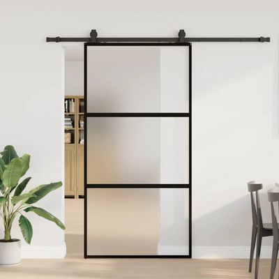vidaXL Posuvné dvere s kovaním čierne 102,5x205 cm tvrdené sklo