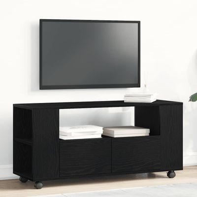 vidaXL TV skrinka kolieska dub čierna 102x34,5x43cm kompozitné drevo