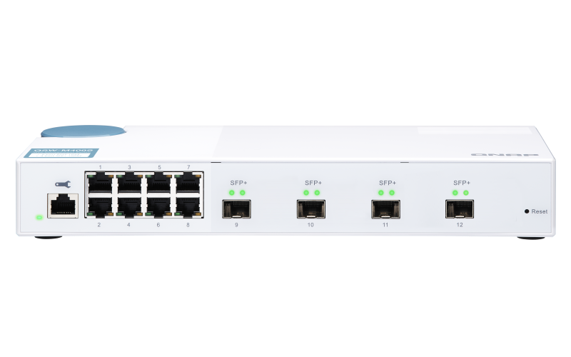 QNAP riadený switch QSW-M408S (12portov: 8x Gigabit port + 4x 10G SFP+ porty)