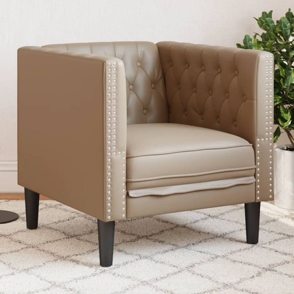 vidaXL Kreslo chesterfield kapučínové umelá koža