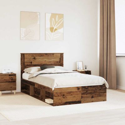vidaXL Rám postele Staré drevo 135 x 190 cm Masívne borovicové drevo