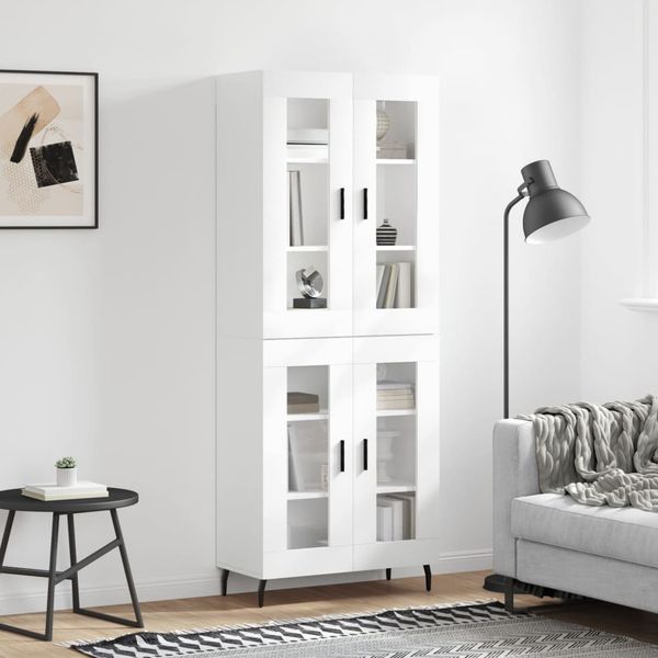 vidaXL Vysoká skrinka lesklá biela 69,5x34x180 cm spracované drevo
