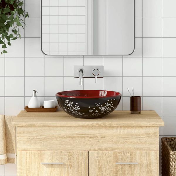 vidaXL Umývadlo na dosku čierno-červené okrúhle Φ41x14 cm keramické