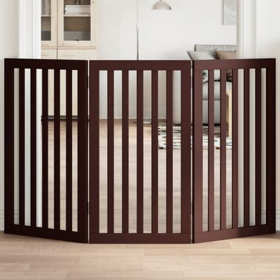 vidaXL Brána pre psa skladacia 3 panely hnedá 150 cm topoľové drevo