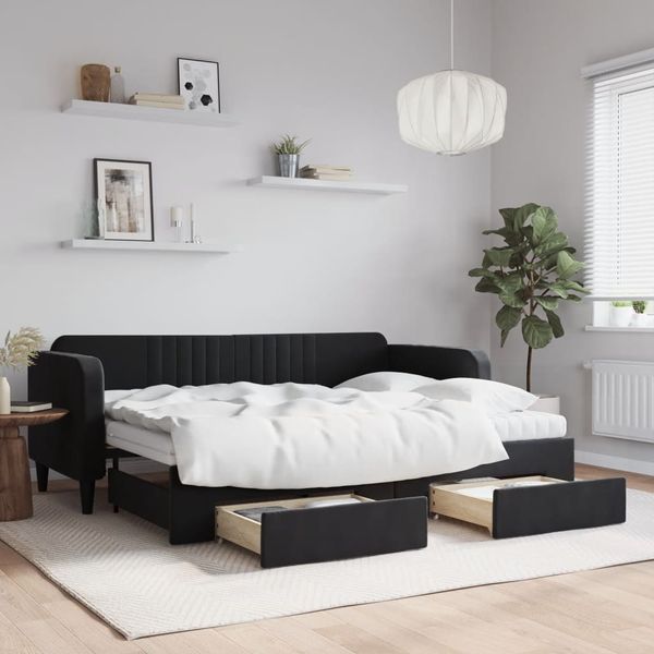 vidaXL Rozkladacia denná posteľ so zásuvkami čierna 80x200 cm látka