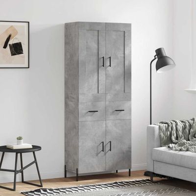 vidaXL Vysoká skrinka betónová sivá 69,5x34x180 cm spracované drevo
