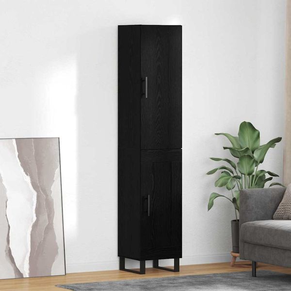 vidaXL Highboard Čierny dub 34,5 x 34 x 180 cm Kompozitné drevo