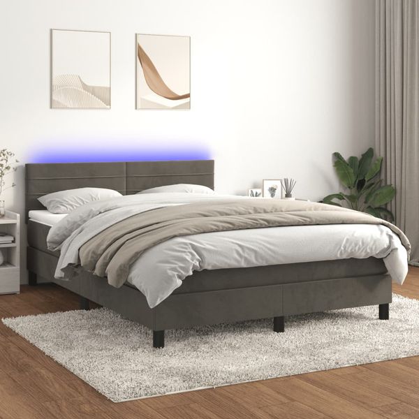 vidaXL Posteľ boxsping s matracom a LED tmavosivá 140x190 cm zamat