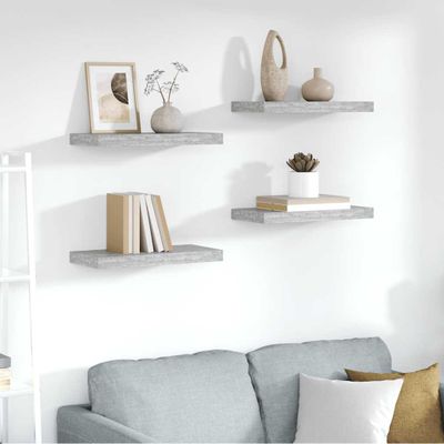 vidaXL Plávajúce nástenné police 4 ks betónové sivé 50x23,5x3,8 cm MDF