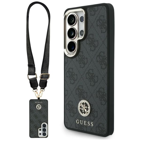 Puzdro Guess 4G Big Rhinestone Triangle Strap MagSafe pre Samsung Galaxy S26 Ultra čierne