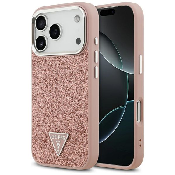 Puzdro Guess Glitter Triangle Logo MagSafe pre iPhone 17 Pro ružové