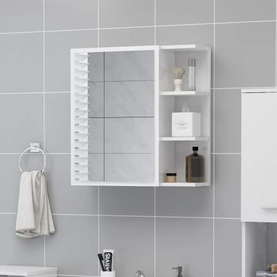 vidaXL Skrinka so zrkadlom, lesklá biela 62,5x20,5x64 cm