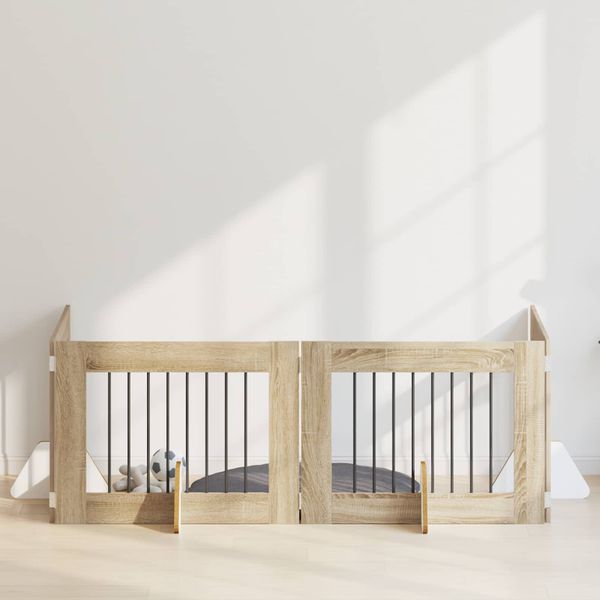 vidaXL Brána pre psov so stojanmi 4 pcs Dub sonoma 80 x 60 cm