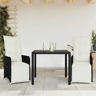 vidaXL 3-dielna záhradná bistro súprava s vankúšmi čierna polyratan