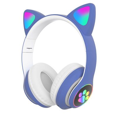 Bluetooth/led slúchadlá s mačacími ušami pre deti modré