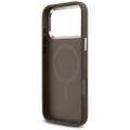 Guess Case Magsafe 4G PU kožené puzdro s trojuholníkovým logom a strieborným kovovým rámom fotoaparátu pre iPhone 17 Pro Max hnedé