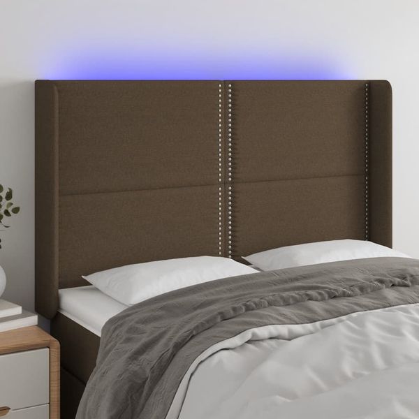 vidaXL Čelo postele s LED tmavohendé 147x16x118/128 cm látka
