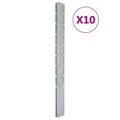 vidaXL Záhradné plotové stĺpiky 10 ks strieborné 220 cm pozinkov. oceľ