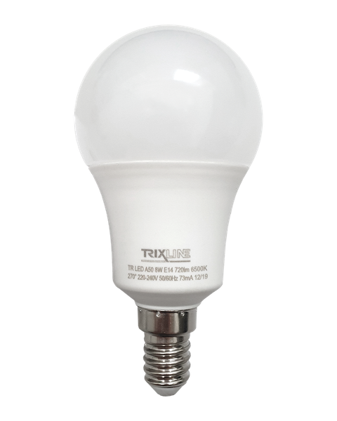 LED žiarovka Trixline 8W E14 A50 studená biela
