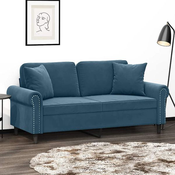 vidaXL 2-miestna pohovka s vankúšmi modrá 140 cm zamat