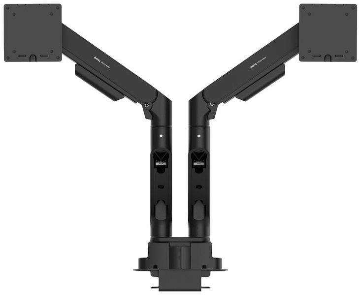 BENQ BDH01 ergonomické rameno na 2x monitor černý Duální držák monitoru, 17-35 palcu, VESA 75×75/100×100, 2-20 kg na rameno, plynové pružiny, ochranné desky stolu