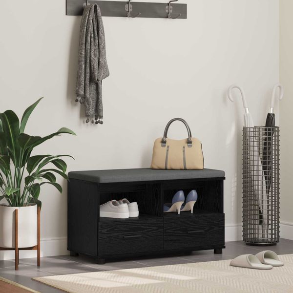 vidaXL Predsieňová lavica s vankúšom Čierny Dub 80 x 38 x 46 cm