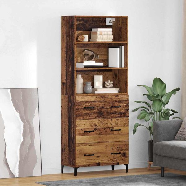 vidaXL Highboard Staré drevo 69,5 x 34 x 180 cm Kompozitné drevo