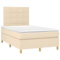 vidaXL Boxspring posteľ s matracom a LED krémová 120x190 cm látka