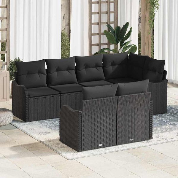vidaXL Súprava záhradných pohoviek s úložiskom 7 pcs Čierna Poly ratan