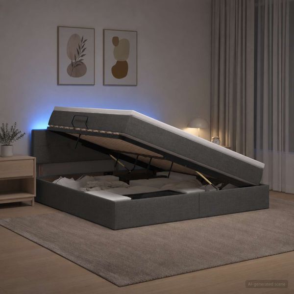 vidaXL LED úložná posteľ s matracom Tmavosivá 140 x 200 cm Látka