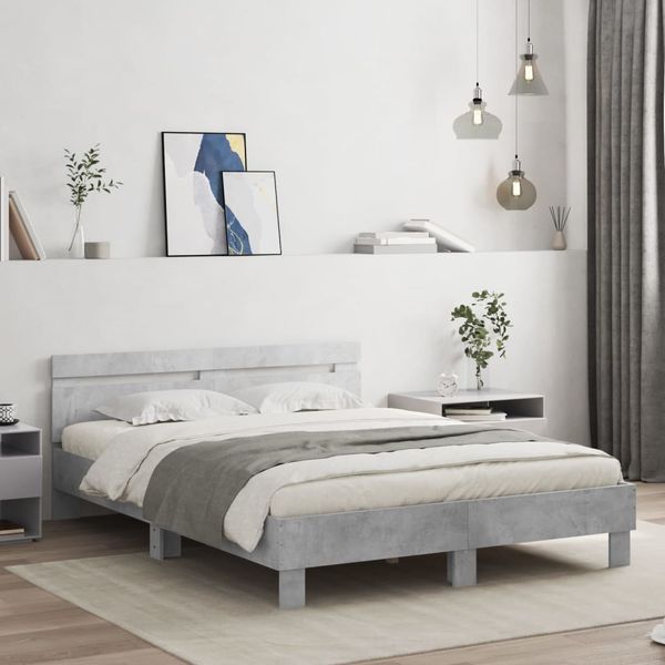 vidaXL Posteľný rám s čelom betónovo sivý 150x200 cm kompozitné drevo