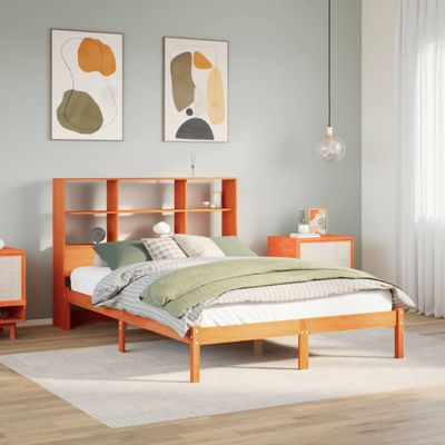 vidaXL Posteľ s knižnicou bez matraca vosková 120x200 cm borovica