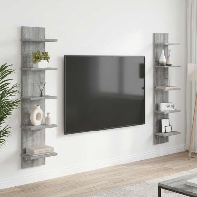 vidaXL Stenná polica 2 ks Sivý Sonoma 22 x 15 x 100 cm
