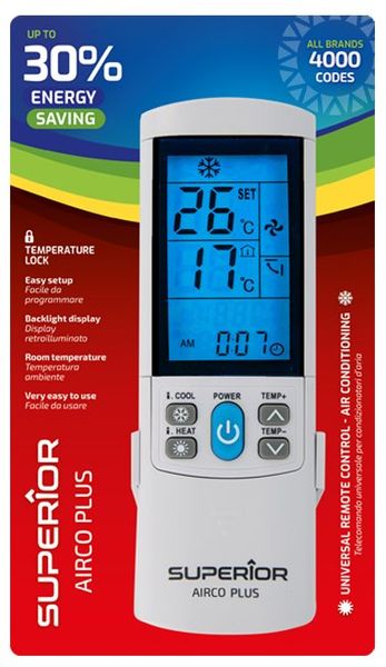Univerzálny diaľkový ovládač SUPERIOR AIRCO Plus pre klimatizácie Univerzální dálkový ovladač SUPERIOR AIRCO Plus pro klimatizace