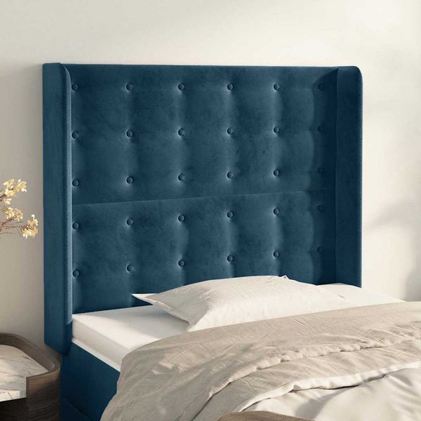 vidaXL Čelo postele so záhybmi tmavomodrá 103x16x118/128 cm zamat