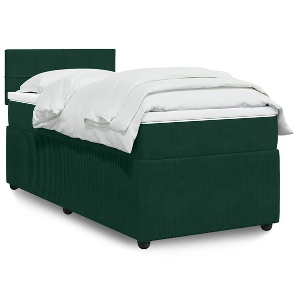 vidaXL Posteľný rám boxsping s matracom tmavozelený 90x200 cm zamat