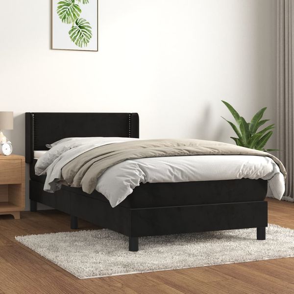 vidaXL Posteľný rám boxspring s matracom čierny 90x200 cm zamat