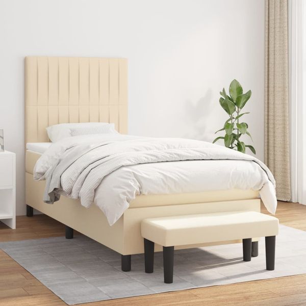 vidaXL Posteľný rám boxsping s matracom krémový 80x200 cm látka