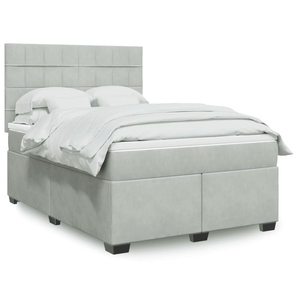 vidaXL Posteľný rám boxsping s matracom bledosivý 140x200 cm zamat