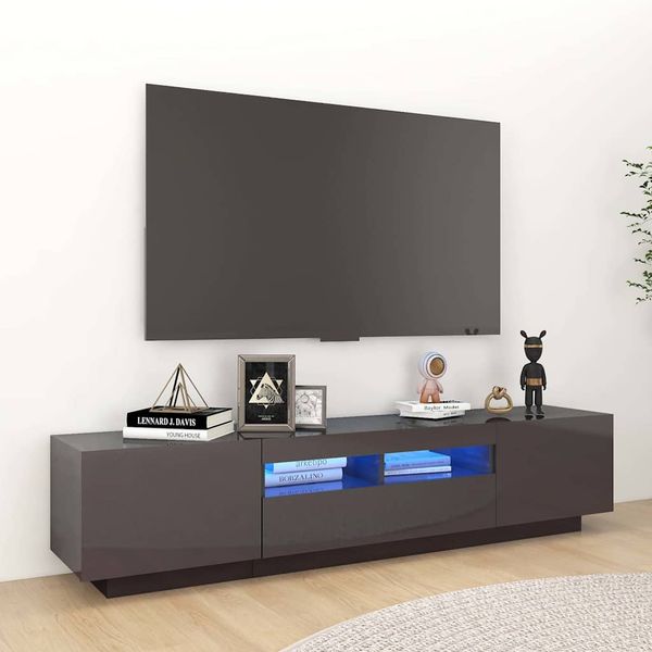 vidaXL TV skrinka s LED svetlami lesklá sivá 180x35x40 cm