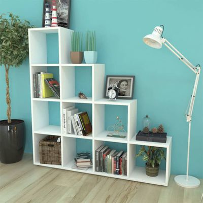 vidaXL Regál na knihy/policový regál v tvare schodov 142 cm, biely