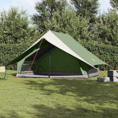 vidaXL Rodinný stan so strechou Zelená a biela 315 x 286 x 200 cm