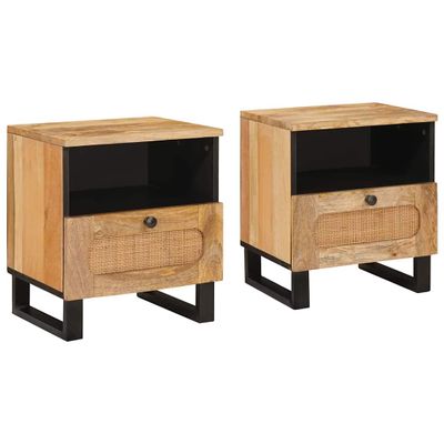 vidaXL Nočný stolík 2 pcs Prírodná 40 x 33 x 46 cm Masívne mango drevo